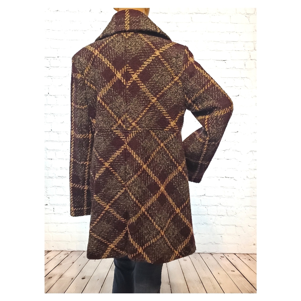 Larry Levine Grey and Maroon Wool Check Pea coat - Picture 5 of 8